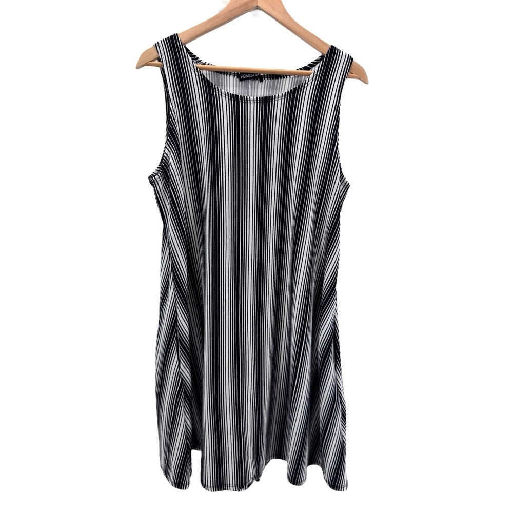 Hemish USA XL Black White Stripe Dress Abstract Print Mod Geometric Minimalist